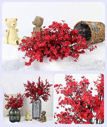 Artificial Baby's Breath Flowers - Red, 10 Pcs Silk Floral Decor for Christmas and Home