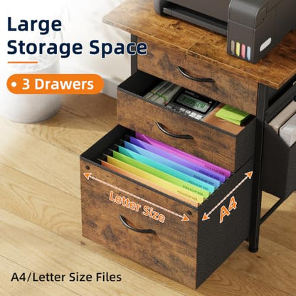 Rustic Brown 49-Inch Tall 3-Drawer File Cabinet with Charging Station