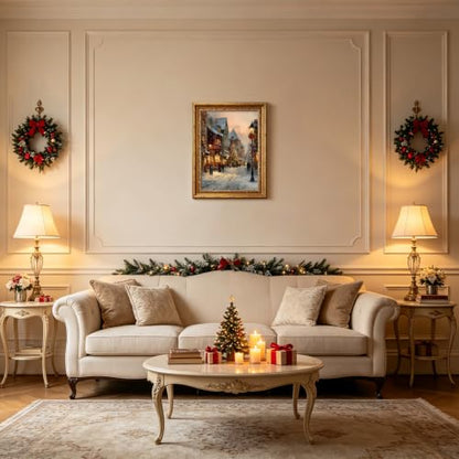 Christmas Wall Art Winter Village Decor 12x16 Gold Framed - Christmas Town Art