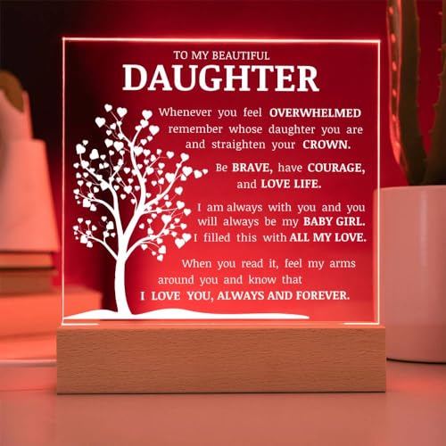 Personalized Acrylic Heart Plaque for Daughter - Inspirational Gift with Wooden Base