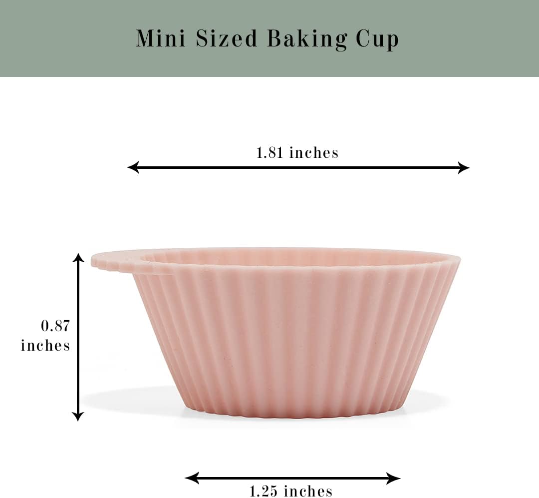 Skiennix Reusable Silicone Baking Cups - BPA-Free Muffin Liners, Mini Size, 24 Pack, Pink/Gray/Blue