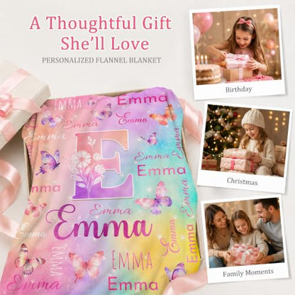 Personalized Butterfly Blanket for Girls - Multicolor Custom Throw