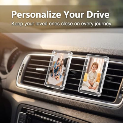 Car Dashboard Photo Frame 2 Pack Acrylic Clip-On Vent Photo Holders