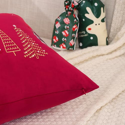Red Christmas Embroidery Throw Pillow Covers 16x26 Set of 2 Velvet Xmas Tree Snowflake Decor