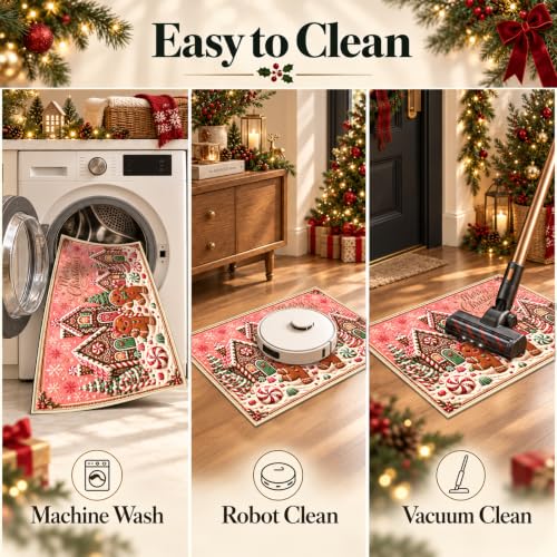 Christmas Gingerbread Rug Small Area Rug Washable Entryway Mat - Festive Design 1'4" x 2'