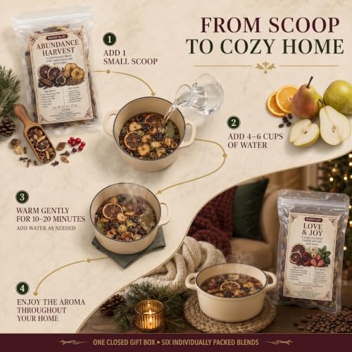 Potpourri Gift Set for Stovetop Aromatherapy - 6 Natural Scents, Pet Safe