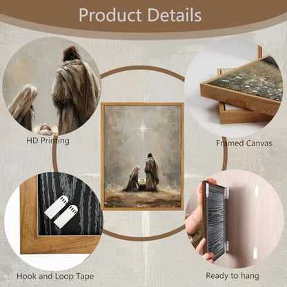 The Birth of Jesus Framed Nativity Scene Canvas Wall Art - 16 x 12 inches