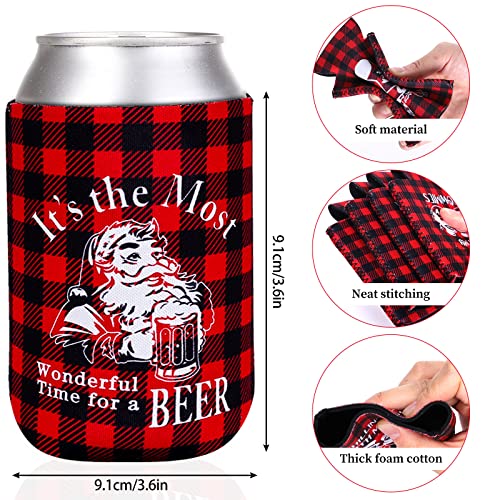 12 Pack Christmas Beer Can Sleeves with Holiday Designs - Hot Cold Drink Insulation