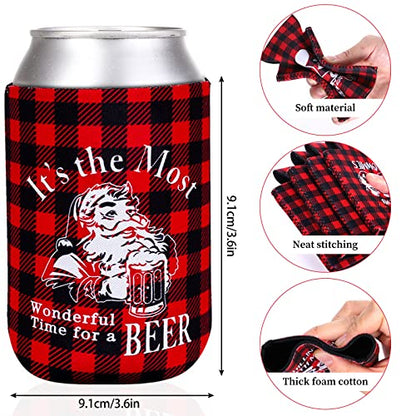 12 Pack Christmas Beer Can Sleeves with Holiday Designs - Hot Cold Drink Insulation