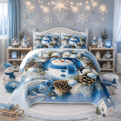 Castle Fairy Snowman Wreath King Size Quilt Set - Multi 06, Blue, All Season Bedding