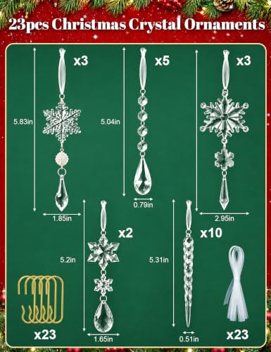 23pcs Crystal Christmas Ornaments Icicle Snowflake Hanging Decor Set