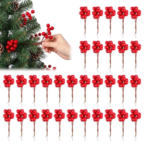 Artificial Holly Berry Picks - Red Foam Holiday Decorations for Wreaths & Crafts, 200 pcs