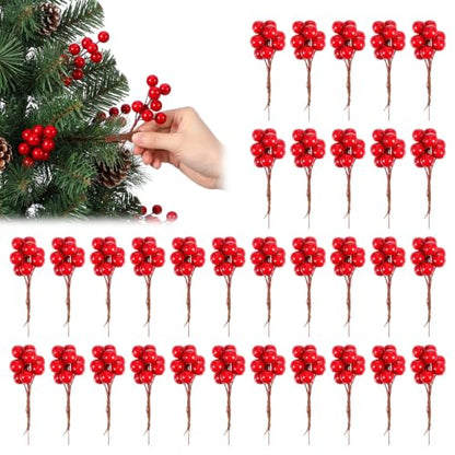 Artificial Holly Berry Picks - Red Foam Holiday Decorations for Wreaths & Crafts, 200 pcs