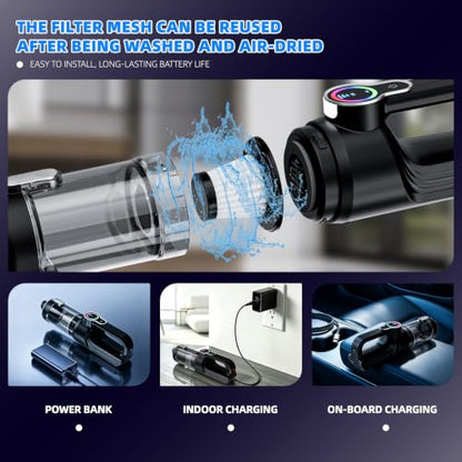 Cordless Car Vacuum Cleaner 20000Pa Handheld & Air Duster with Attachments