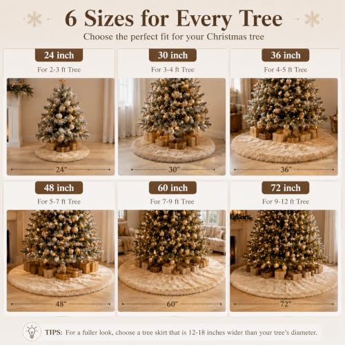 48 Inch Beige Faux Fur Christmas Tree Skirt - Holiday Decor for Xmas Tree