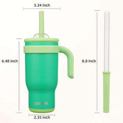 BJPKPK 18 Oz Insulated Travel Tumbler - Stainless Steel Mug with Handle & Straw | Olive Green