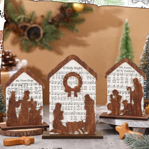 Nativity Music Sheet Christmas Decorations Set - Wooden Holiday Ornaments