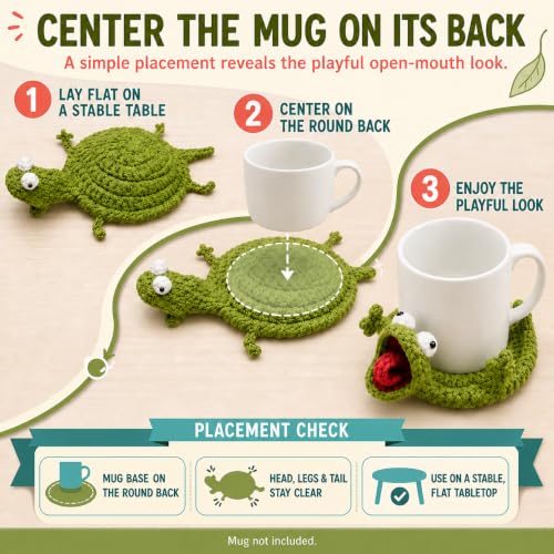 Green Crochet Lizard Coaster - Reptile Design for Drink Protection