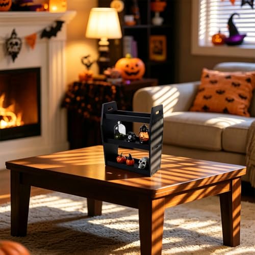 Gothic Coffin Makeup Shelf Organizer Black Beechwood Halloween Decor
