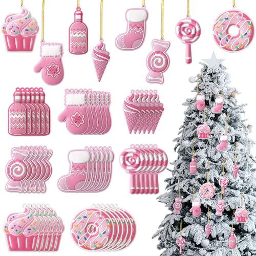 Pink Christmas Candy Ornaments Set - 48 Cute Holiday Decor, Hanging