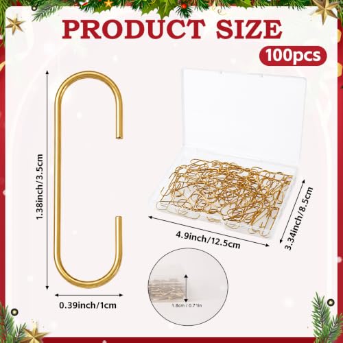 Gold Ornament Hooks 100 Pcs with Storage Box for Christmas Tree Decorations