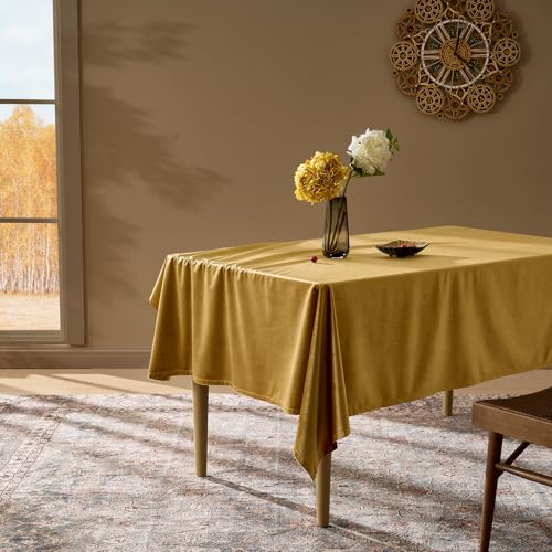 Gold Velvet Rectangle Tablecloth 102x60 Inches for Christmas & Holidays