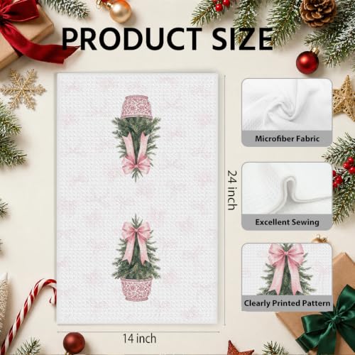 Christmas Kitchen Towels with Pink Bow and Tree Design - Multi 0367