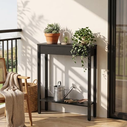 Black Narrow Console Table with 2-Tier Storage - Entryway, Sofa or Bedroom