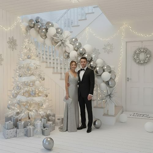 Silver White Winter Wonderland Balloon Arch & Decorations Set