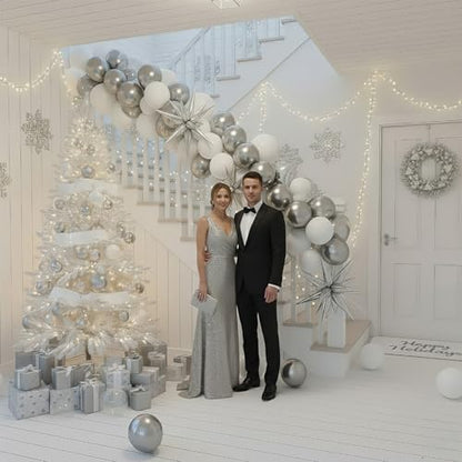 Silver White Winter Wonderland Balloon Arch & Decorations Set