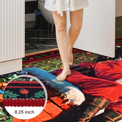 Red Christmas Oval Rug 4x6 Non Slip Washable Santa Bedroom Decor