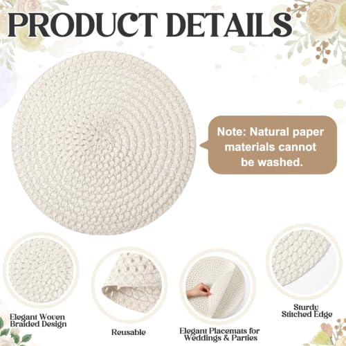 24 Pcs 13 Inch Round Woven Placemat Set - Boho Charger, Beige/Natural