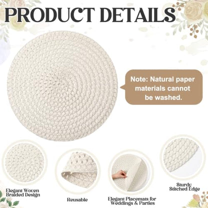24 Pcs 13 Inch Round Woven Placemat Set - Boho Charger, Beige/Natural
