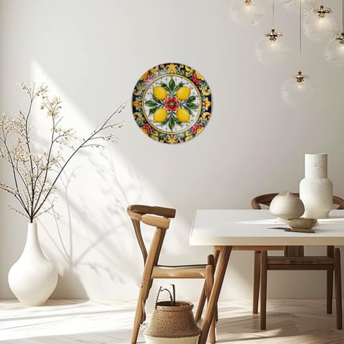 8-Inch Decorative Ceramic Plate Mediterranean Tile with Display Stand & Wall Hook - Color7