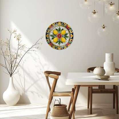 8-Inch Decorative Ceramic Plate Mediterranean Tile with Display Stand & Wall Hook - Color7