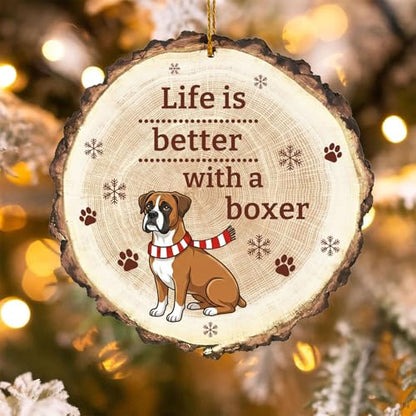 Dog Christmas Ornament - Wooden Boxer Decor for Holiday Tree