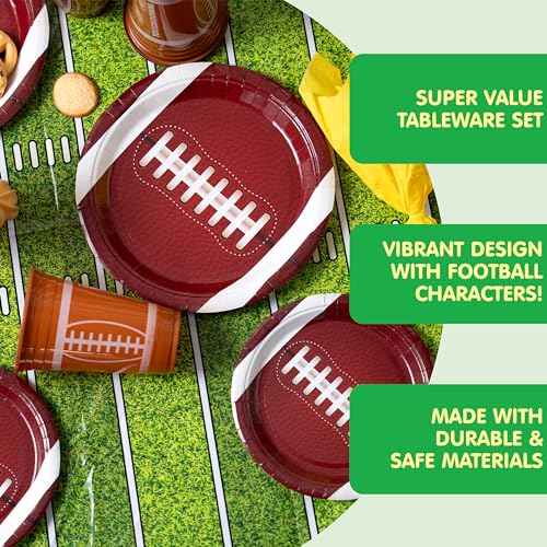 JOYIN 73 PCS Football Party Supplies, 18pcs 9''Plates, 18pcs 7''Plates, 18 Plastic Cups, 18 Napkins, Tablecloth Football Gameday Party Tableware Set for Birthday Party Decorations Serve 18