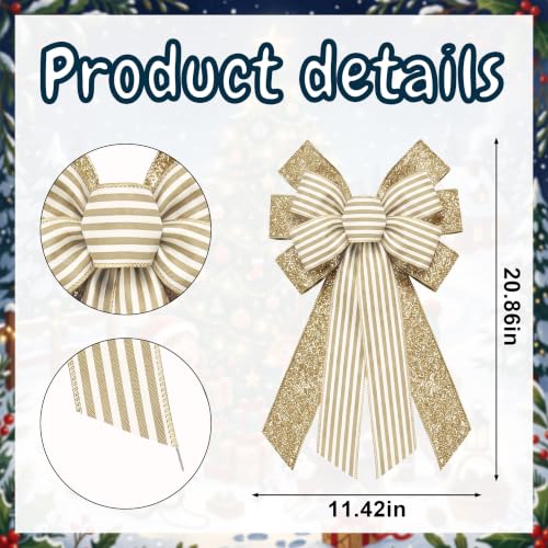 Gold Christmas Wreath Bow for Tree Topper Door Decor - Large Holiday Ribbon