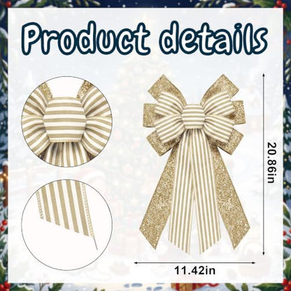 Gold Christmas Wreath Bow for Tree Topper Door Decor - Large Holiday Ribbon