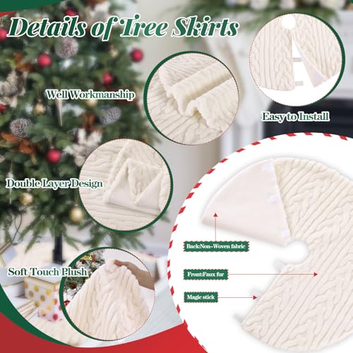 24 Inch Faux Fur Christmas Tree Skirt White Beige Round Holiday Decor - Set of 1