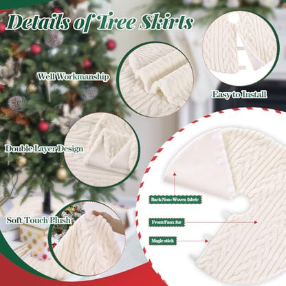 24 Inch Faux Fur Christmas Tree Skirt White Beige Round Holiday Decor - Set of 1