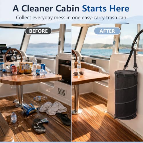 Boat Trash Can with Steel Support, Leak-Resistant Reusable Bag, Fits 10-13 Gal