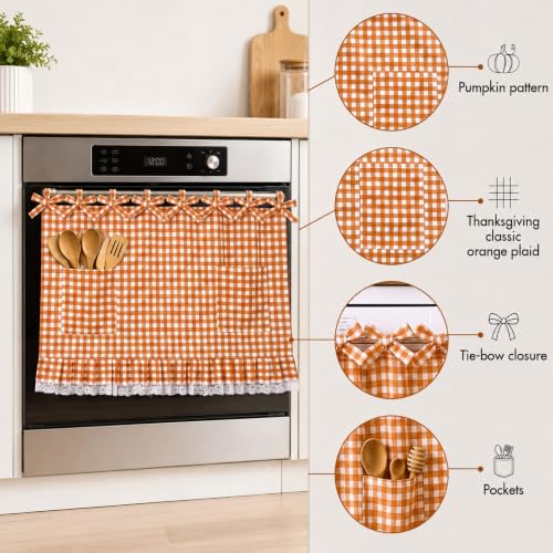 Gingham Fall Thanksgiving Oven Skirt with 2 Pockets - Kitchen Decor