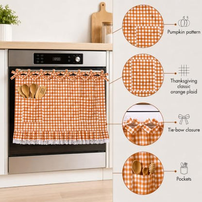 Gingham Fall Thanksgiving Oven Skirt with 2 Pockets - Kitchen Decor