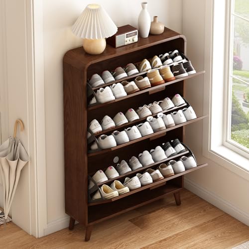 Slim Wall-Mounted Shoe Cabinet with Flip Drawers, Adjustable Shelves, 3 Tiers