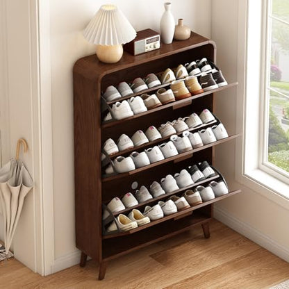 Slim Wall-Mounted Shoe Cabinet with Flip Drawers, Adjustable Shelves, 3 Tiers