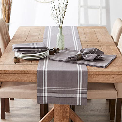 French Stripe Farmhouse Style Table Runner - Gray Chambray 14x72 Inches - Pack of 1
