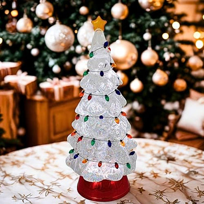 Lighted Swirl Tree Christmas Decoration with Red Base - 12.5 Inch Plastic