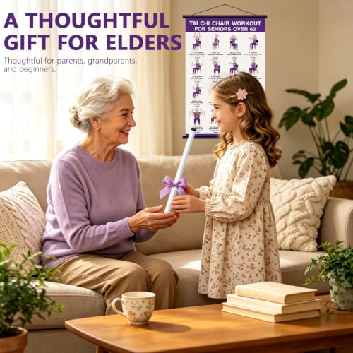 Tai Chi Chair Workout Chart for Seniors - Purple Wall Poster