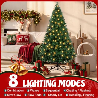 Pre-Lit Artificial Christmas Tree 4.5 Ft Light Green with 8 Lighting Modes